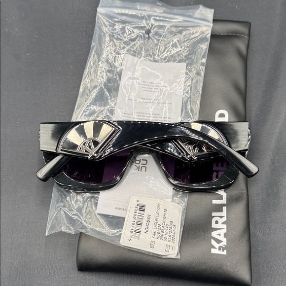 Karl Lagerfeld New  Black Cat-Eye Sunglasses with black Lenses & silver